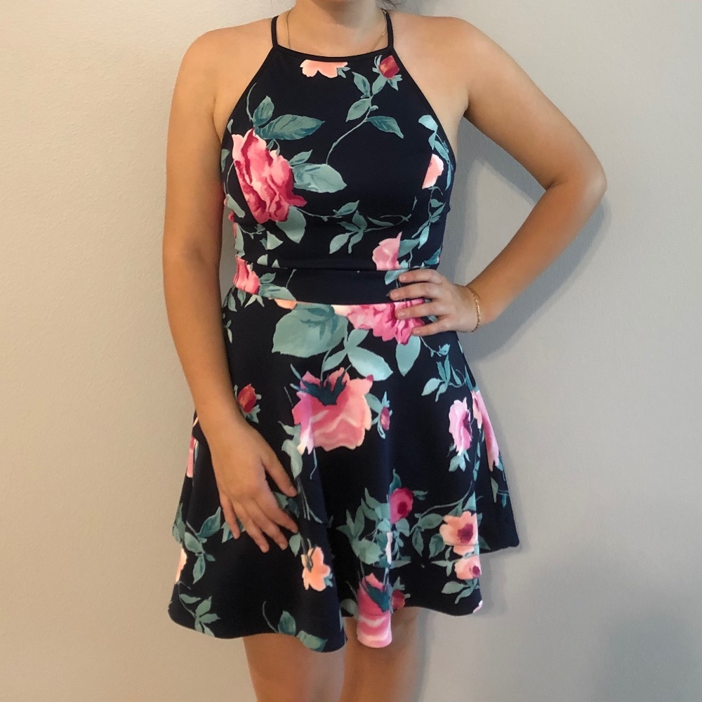 Navy blue floral dress